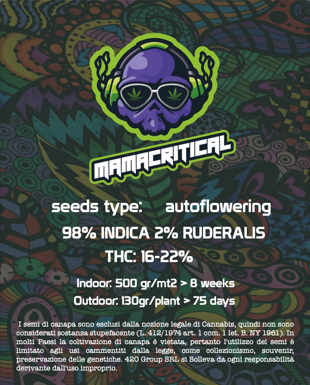 Mama Critical Semi di Cannabis Femminizzati THC Auto Seeds | THC 16-22% - MamaMary