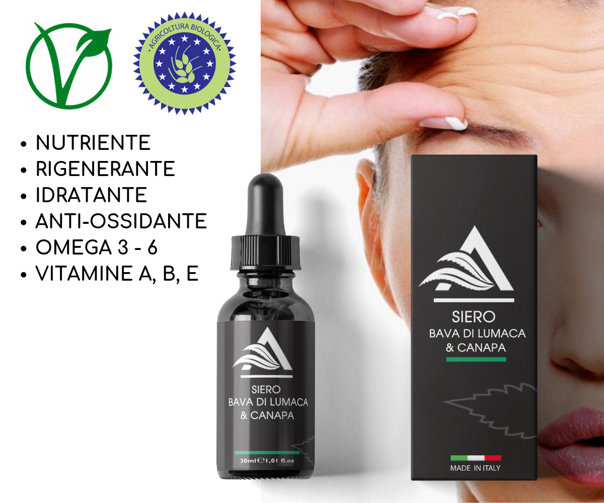 Siero BAVA DI LUMACA | ACIDO IALURONICO | OLIO SEMI CANAPA | 30ml - mamamary