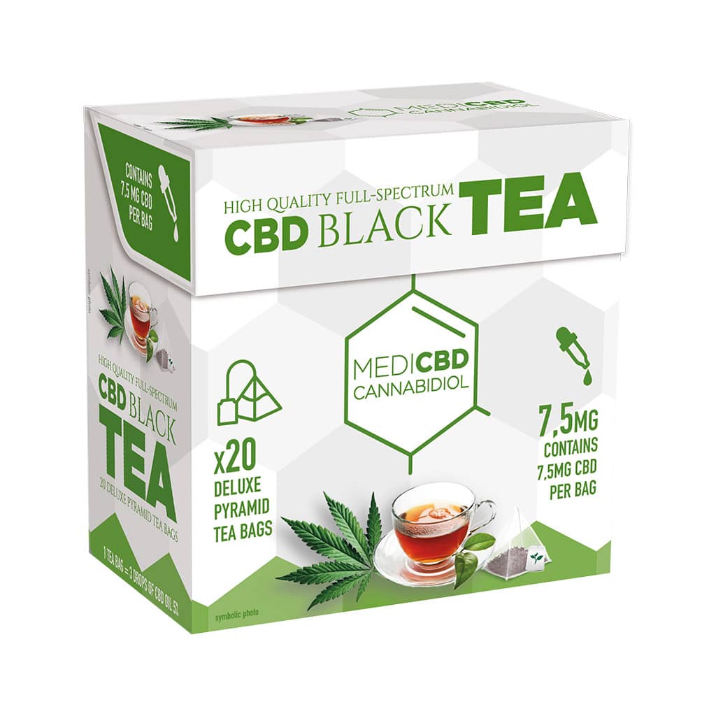 Tè nero MediCBD (scatola di 20 bustine di tè piramidali) – 7,5 mg CBD